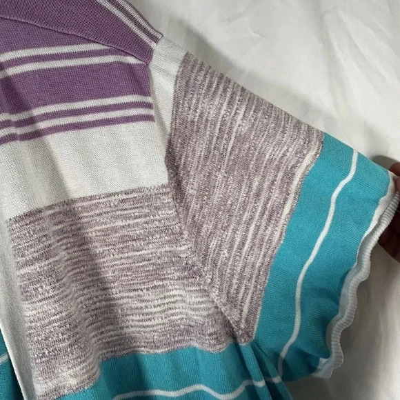 Lane Bryant Cardigan Womens 26 28 White Purple Blue Striped Open Front - Picture 5 of 8